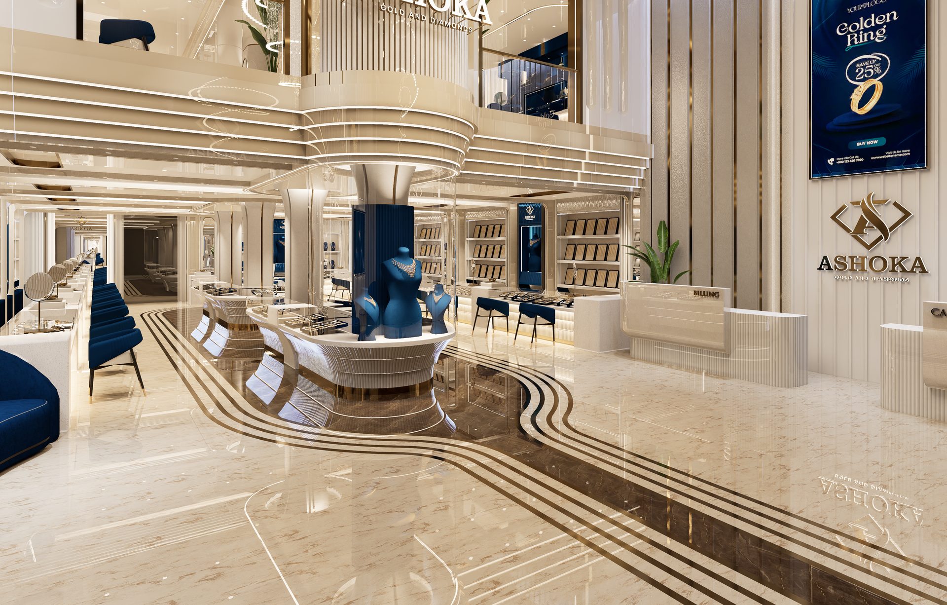 Ashoka Gold and Diamonds showroom interior in Valliyur