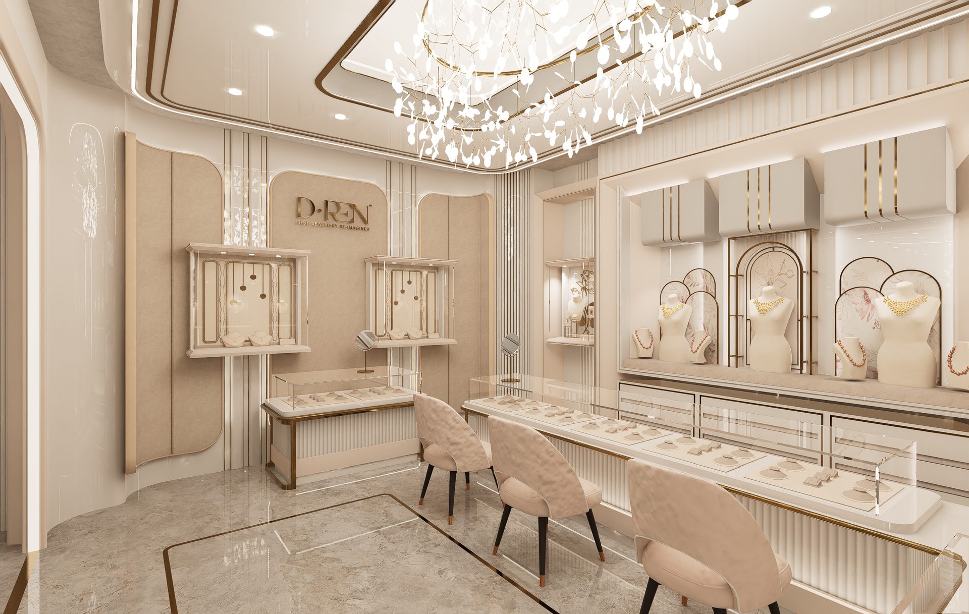 D-Ren AVR Swarnamahal jewellery showroom in Chennai, designed by Dia Retail Solutions